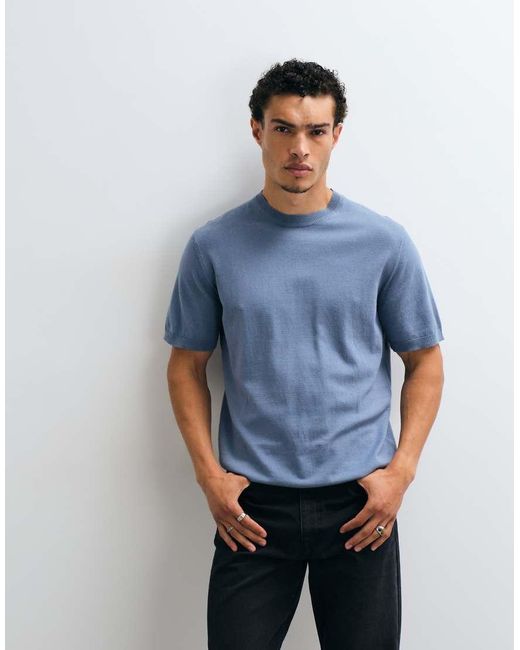 ASOS Blue Essential Relaxed Fine Knit Crew Neck T-shirt for men