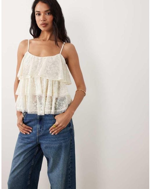 Gina Tricot Blue Lace Frill Singlet Top