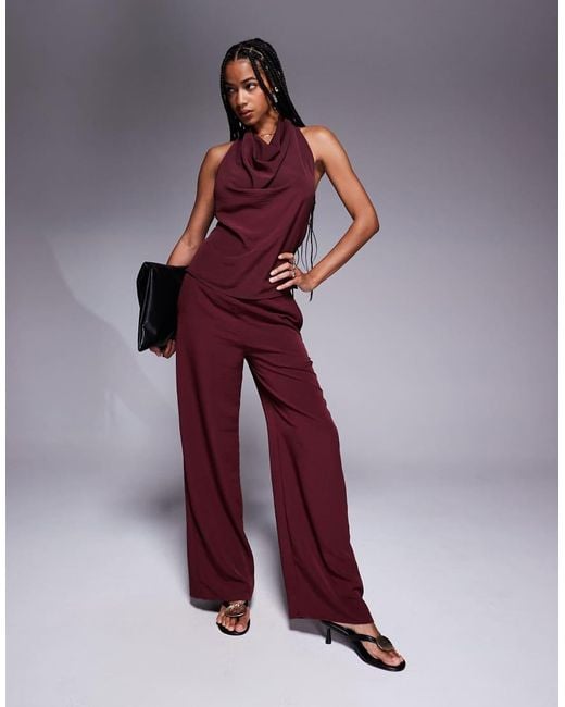 ASOS Red Cowl Detail Buckle Back Halterc Co-ord Top