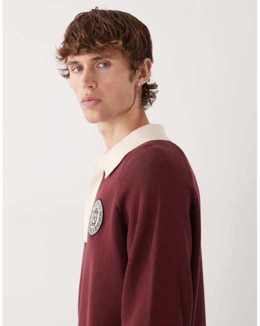 Prohibited Gebreide Oversized Polo Met Lange Mouwen En Patch Met Logo-Embleem in het Red voor heren