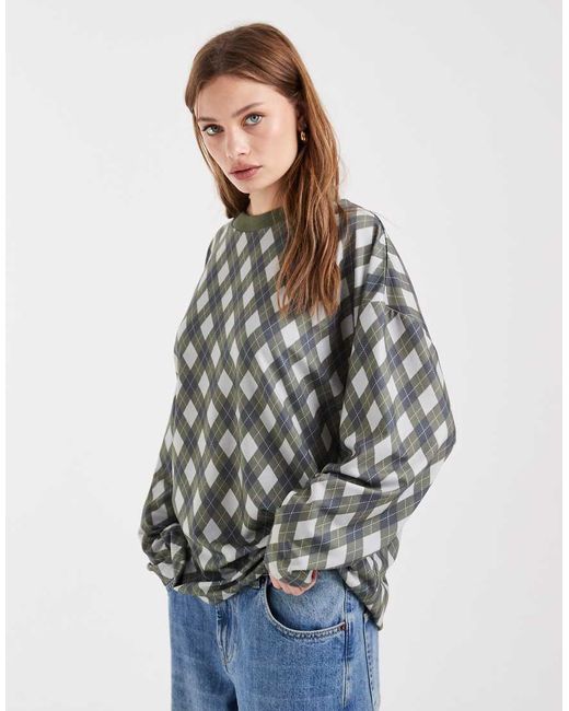 Collusion Gray Argyle Textured Long Sleeve Top