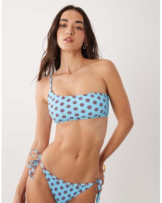 Mango Blue Teen Crinkle One Shoulder Bikini Set