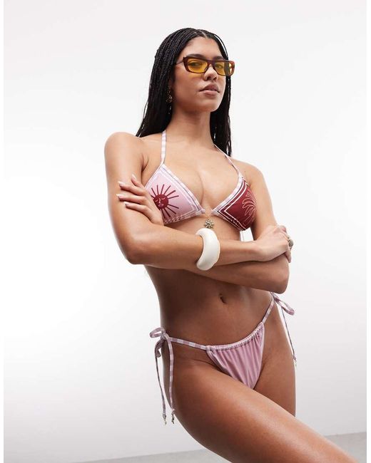 River Island Pink Sun Print Triangle Bikini Top