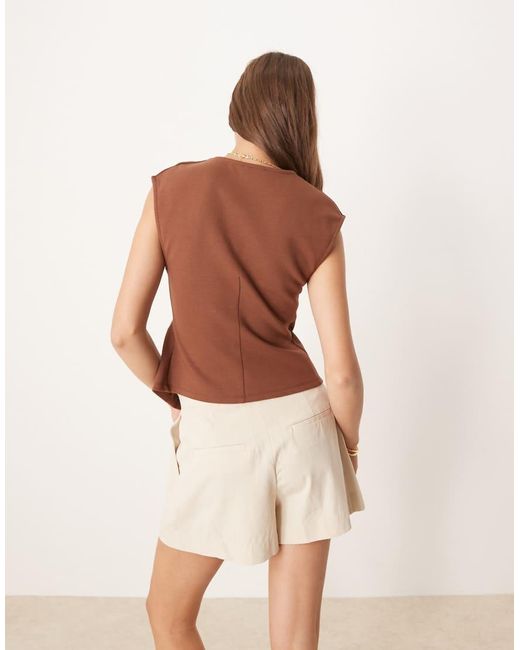 ASOS Natural Interlock V Neck Button Through