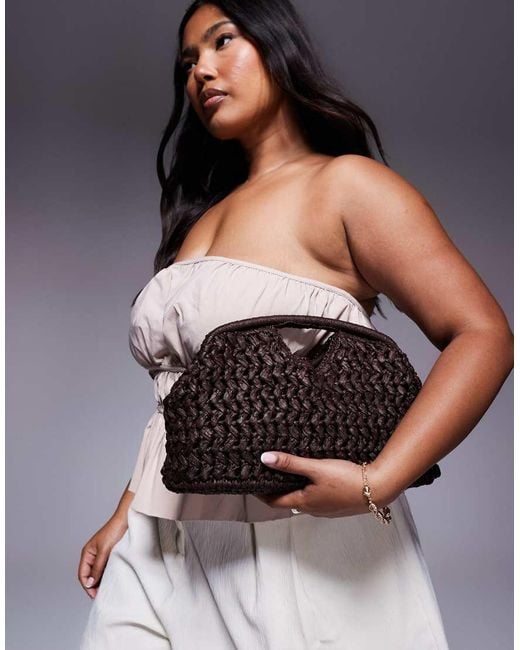Mango Black Large Raffia Clutch Bag