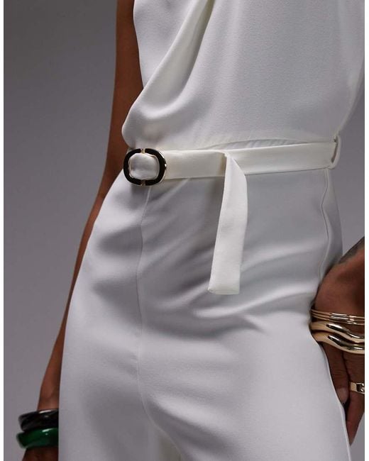 Mango Gray High Neck Draped Jumpsuit With Gold Belt
