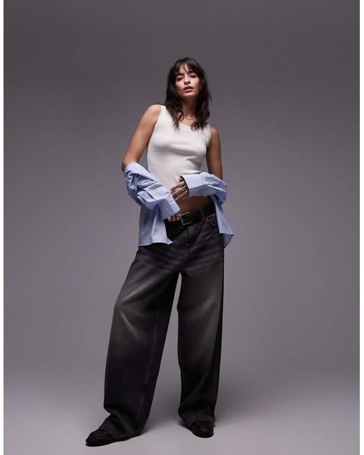 Top Senza Maniche Sporco A Coste Con Scritta di Tommy Hilfiger in White