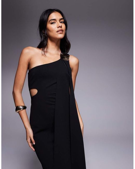 ASOS Blue Cut Out One Shoulder Maxi Dress With Hammered Trim