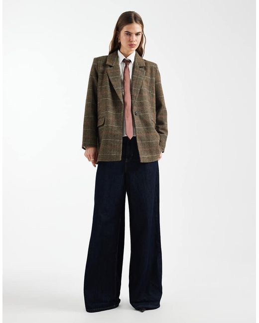 ONLY Brown Checked Blazer Coat