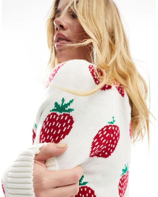 Miss Selfridge White Strawberry Knitted Cardigan