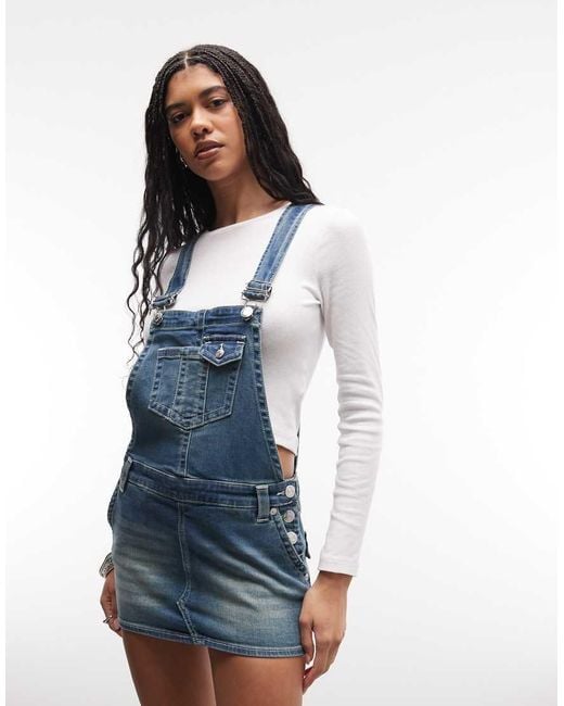 True Religion Blue Denim Overall Mini Dress