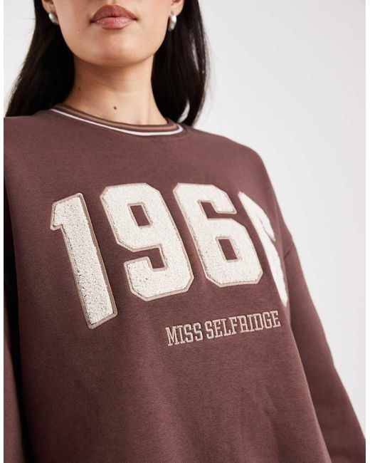 Miss Selfridge Brown Borg Printed Oversized Sweatshirt