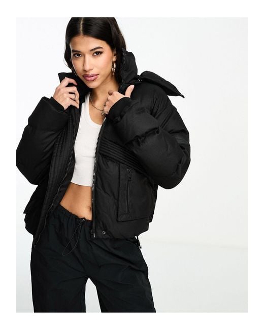 The Couture Club Black Oversized Cropped Puffer Jacket