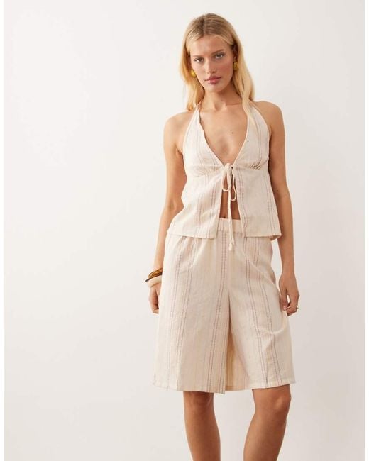Collusion Natural Textured Stripe Beach Longline Short Co-ord