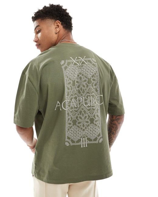 T-shirt oversize verde oliva con stampa sul retro di ASOS in Green da Uomo