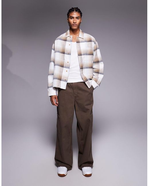 ASOS – kastenförmige, karierte hemdjacke in Gray für Herren
