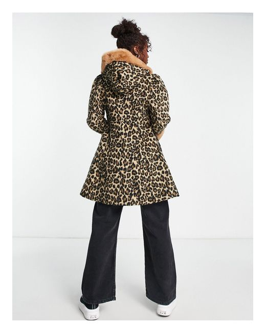 Miss Selfridge Multicolor – duffle-coat mit leopardenmuster und kunstpelz-kapuze