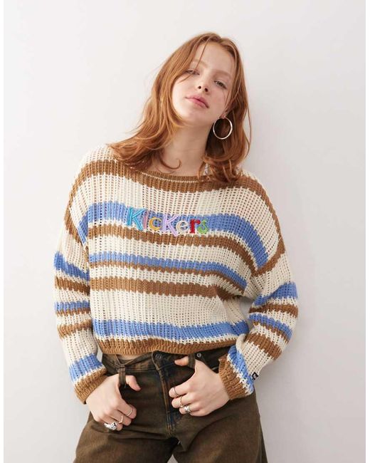 Kickers Brown Loose Fit Open Knit Retro Stripe Knit