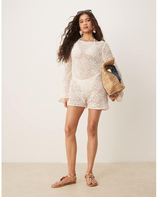 ASOS Natural Crochet Knitted Playsuit
