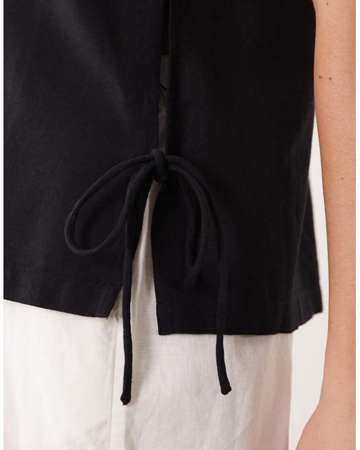Vila Black Linen Touch Tie Side Sleeveless Top