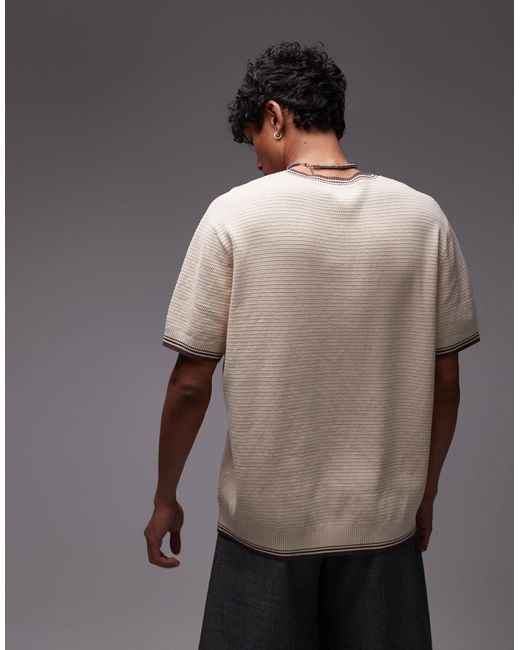 T-shirt en maille ottoman avec col et ourlet à liserés - taupe Topman pour homme en coloris Gray