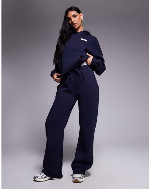 Kaiia Blue Contrast Logo Waistband Wide Leg jogger Co-ord