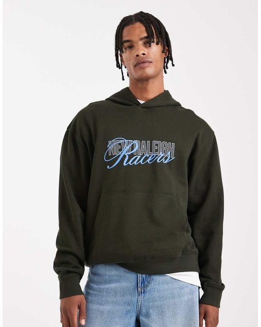 ASOS Black Dropped Shoulder Boxy Hoodie With Racers Text Print for men