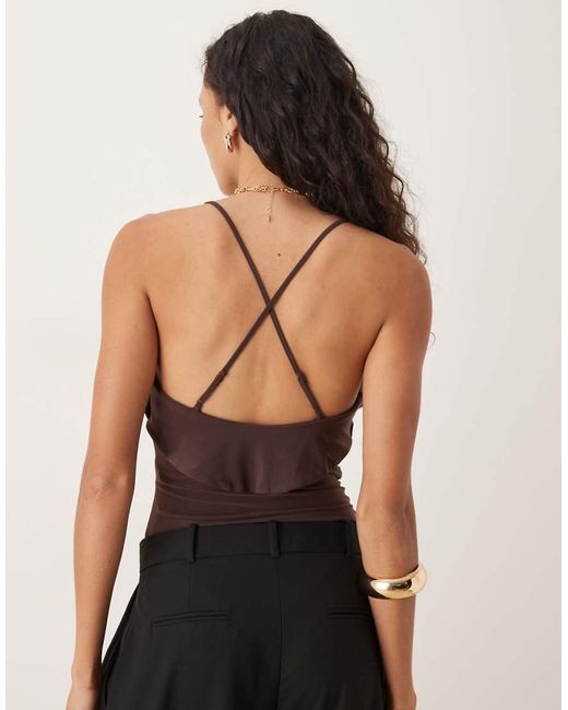 ASOS Brown Frill Detail Plunge Halterneck Bodysuit
