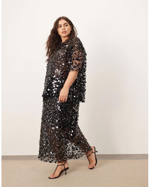 ARRANGE White Curve Sheer Grid Sequin Maxi Skirt Co Ord