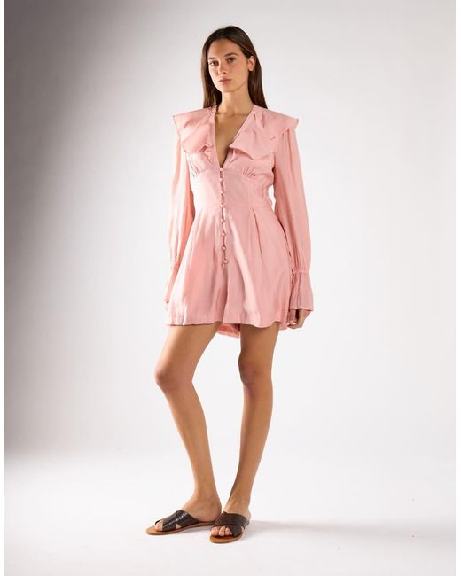 Glamorous Pink Loose Long-Sleeve-Playsuit