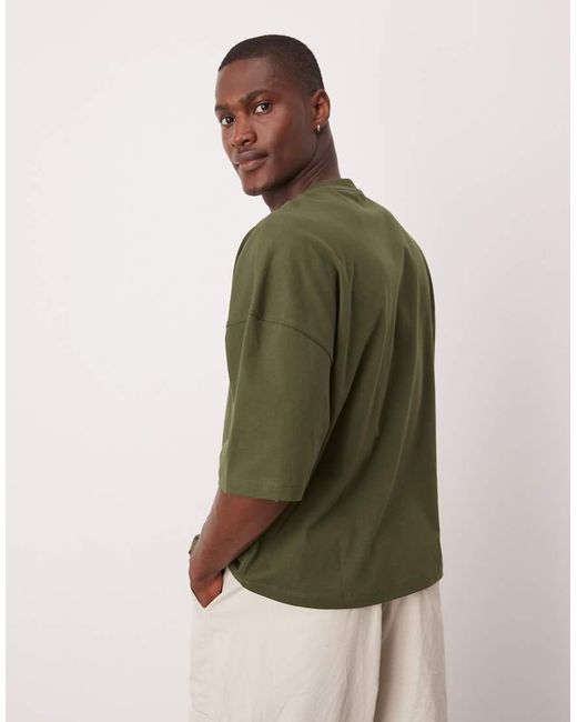ASOS Oversized Recht T-Shirt Met Verlaagde Schouders En Print in het Green voor heren