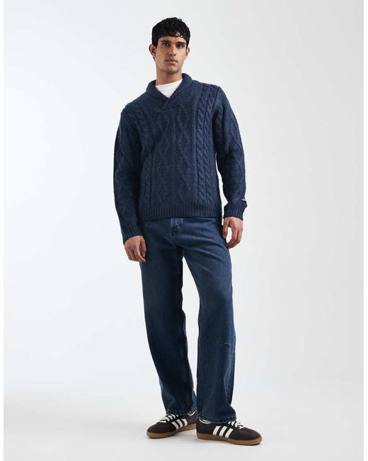 Levi's Blue Polaris Shawl Collar Cable Knit Jumper for men