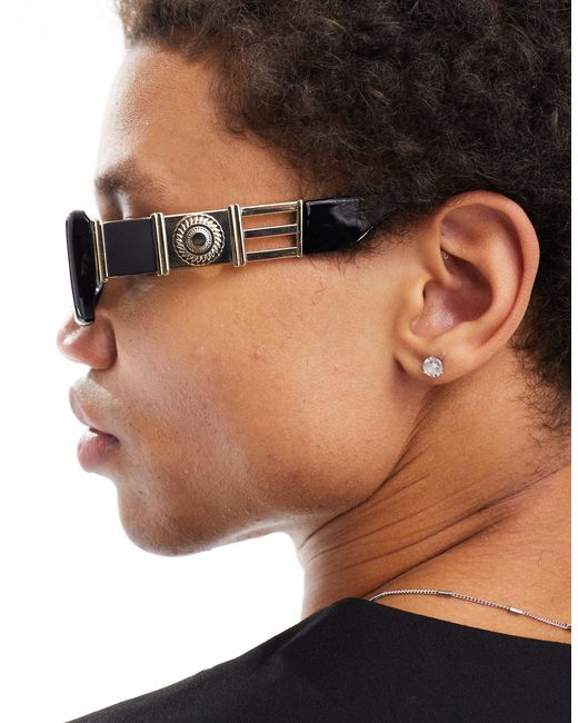 ASOS Black Chunky Square Sunglasses With Gold Temple Design for men