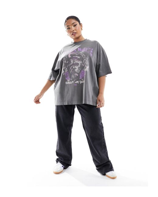 Asos design curve - t-shirt coupe boyfriend à imprimé rock - délavé/violet ASOS en coloris Blue