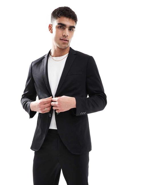 Chaqueta De Traje De Corte Slim De Punto Liso De Jack & Jones de hombre de color Blue