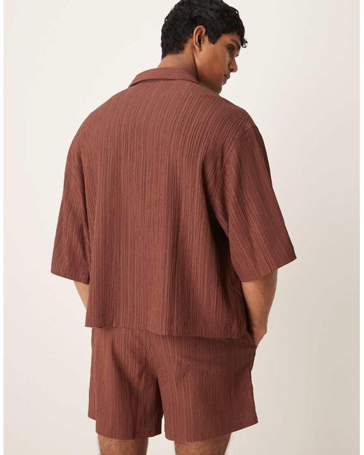 Camicia Squadrata Oversize Testurizzato Con Colletto A Rever di ASOS in Brown da Uomo