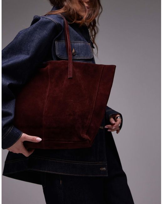 Cabas en daim porté épaule - bordeaux Mango en coloris Blue
