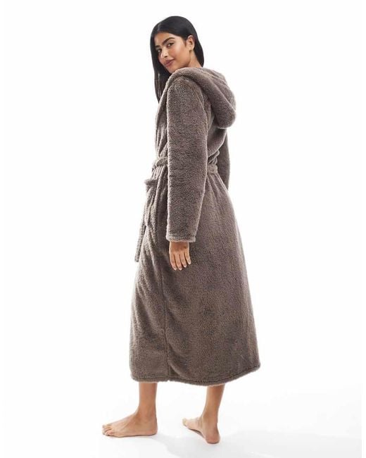 Loungeable Natural Cosy Sherpa Hooded Maxi Robe