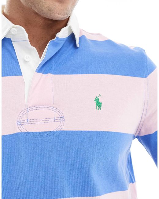 Polo Ralph Lauren Icon Logo Stripe Rugby Polo in Blue for Men | Lyst