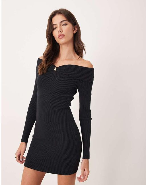 Abercrombie & Fitch Blue Knitted Off Shoulder Mini Dress With Hardware Detail