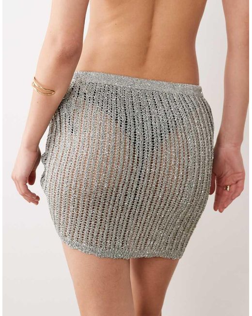 Miss Selfridge Green Beach Sequin Crochet Ruch Side Sarong Mini Skirt