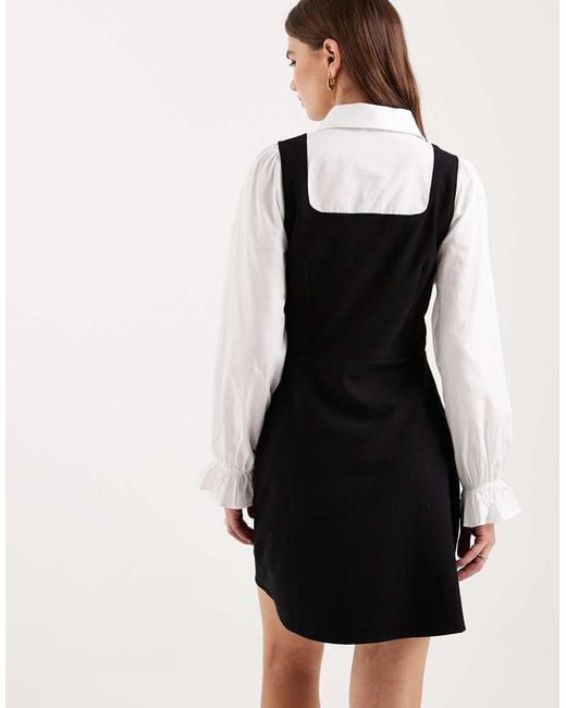 Miss Selfridge Black Pinafore Dress With Shirt
