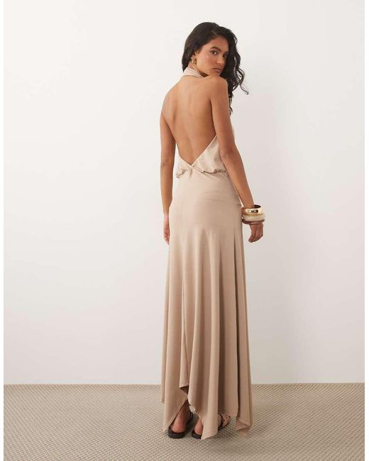 ASOS Natural Halter Neck Hanky Hem Midi Dress