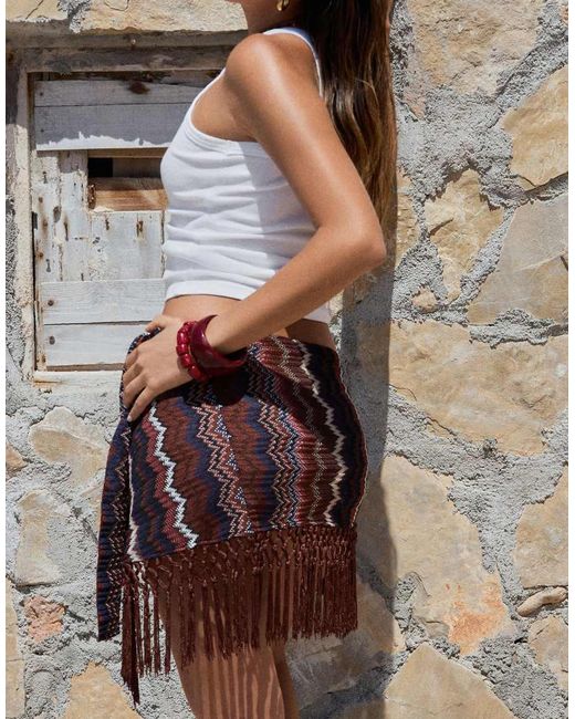4th & Reckless Brown X Luana Barron Knitted Tassel Edge Wrap Beach Skirt