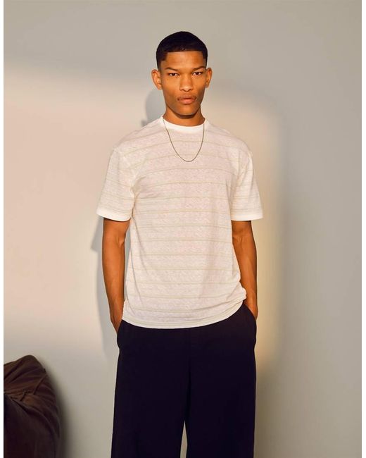 Topman Blue Classic Fit Slub Stripe T-shirt for men