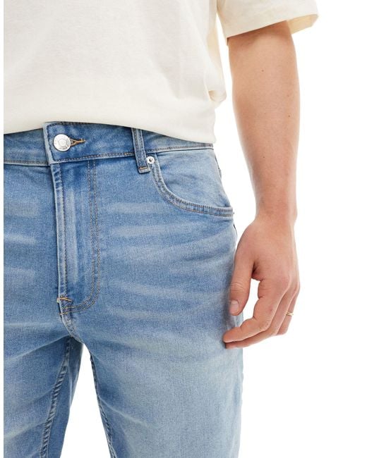 Bershka – helle jeansshorts mit aufgerolltem saum in Blue für Herren