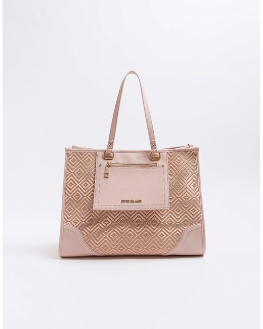 River Island Pink Weave Shopper Bag