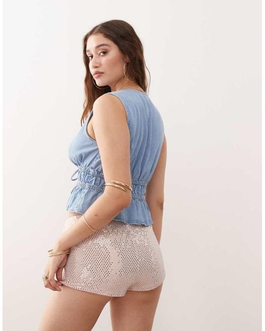 Miss Selfridge White Festival Sequin Booty Short