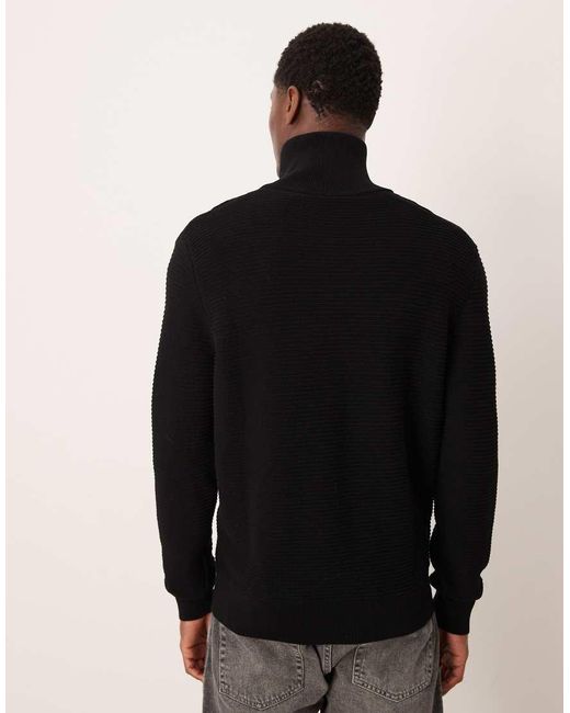 Mango Black 100% Cotton Zip Through Textured Cardigan for men
