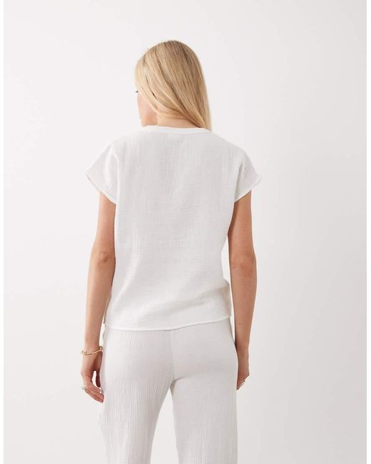 Jdy White Split Neck Short Sleeve Cheesecloth Top Co-ord